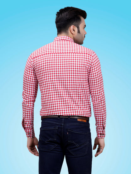 The Weekend Essential: Men's RED Checkered Cotton Shirt | Smart-Casual & Date-Ready