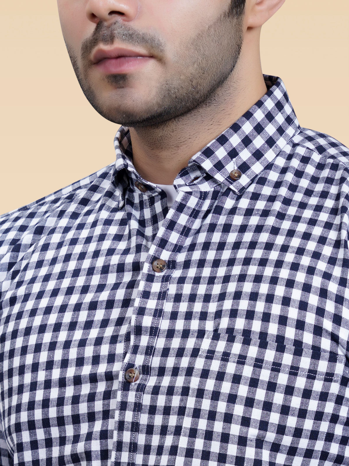 The Weekend Essential: Men's Navy Checkered Cotton Shirt | Smart-Casual & Date-Ready