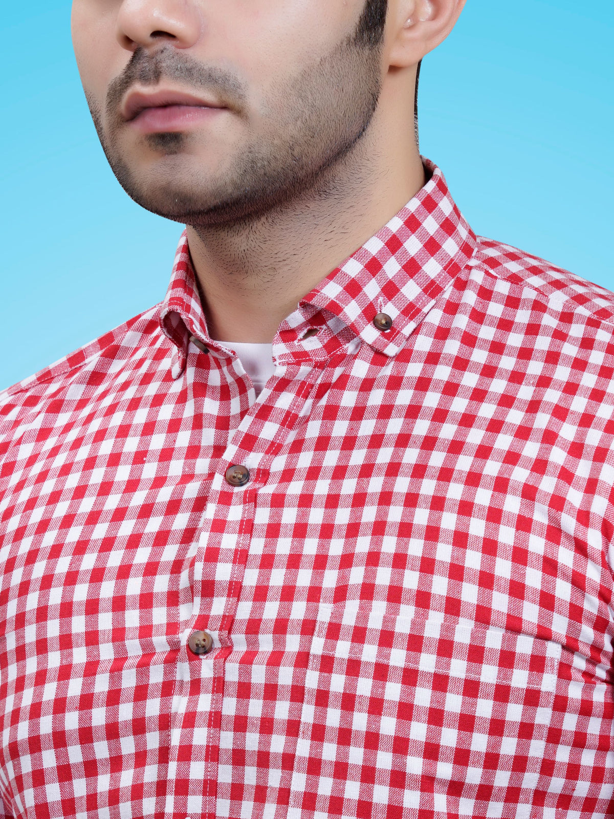 The Weekend Essential: Men's RED Checkered Cotton Shirt | Smart-Casual & Date-Ready