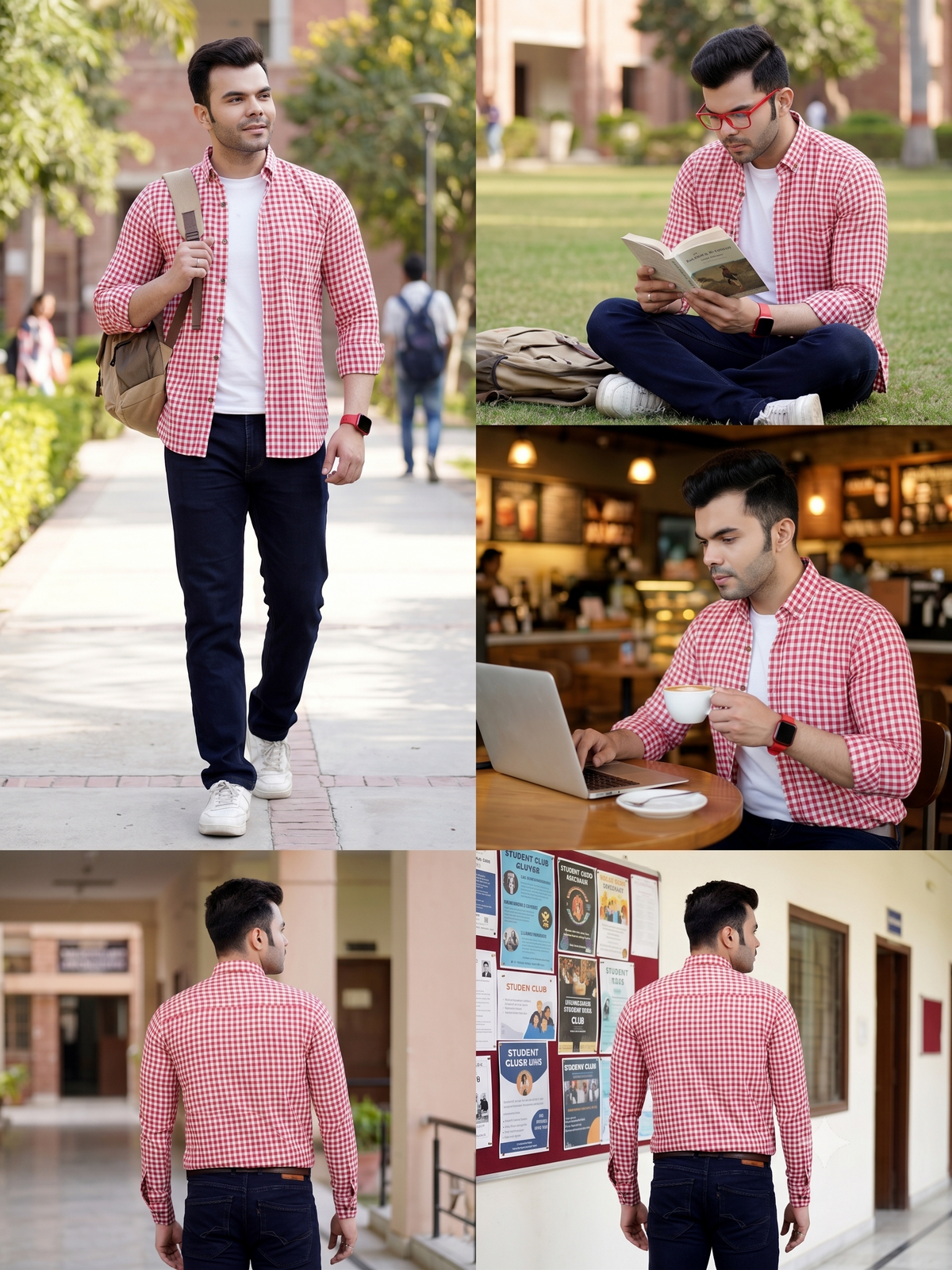 The Weekend Essential: Men's RED Checkered Cotton Shirt | Smart-Casual & Date-Ready